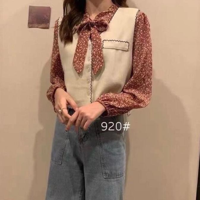 [HELEN]DAPAT ROMPI blouse rompi wanita lengan panjang motif bunga Atasan Baju