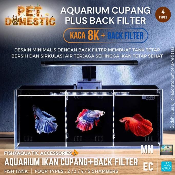 Diskon Aquarium Kaca Soliter Tempat Cupang + Filter Akuarium Mini Set Sekat Molly Betta Guppy Ikan