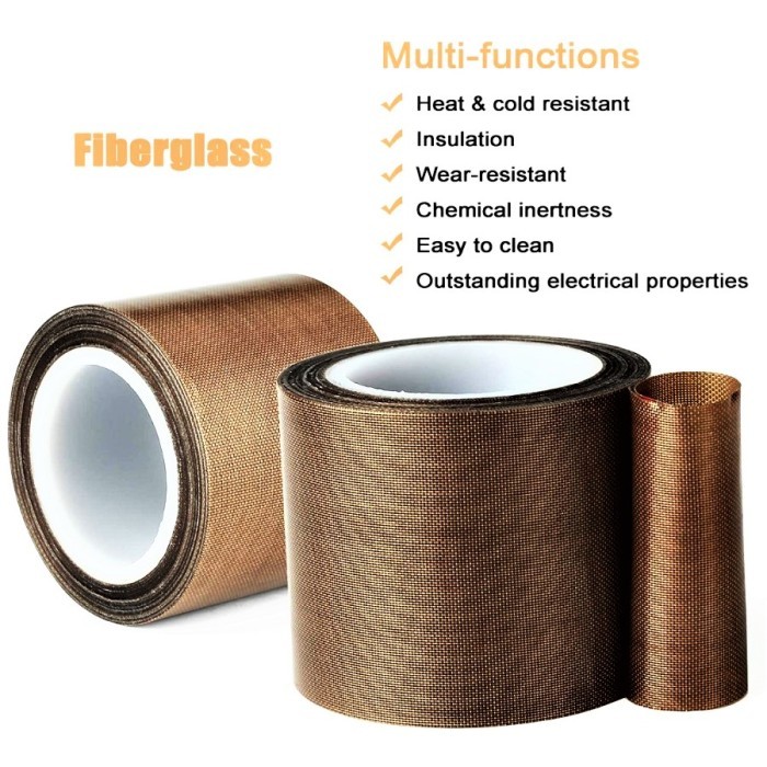 

Teflon Tape Kain Kertas Isolasi Anti Panas Tahan Press Sealer Baking Lakban Teflon Tape PTFE Coklat
