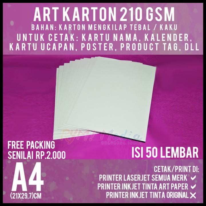 

Terlaris Art Karton 210 Gsm A4 Isi 50 Lbr / Kertas Carton Paper Glossy 210 Gram Good Quality