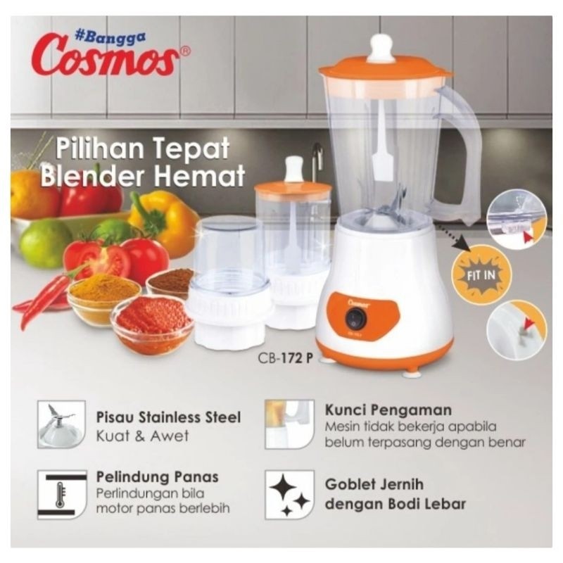 Blender Cosmos 3in1 CB172P / CB 172GR Blender Cosmos 1Liter Bahan Plastik / Kaca