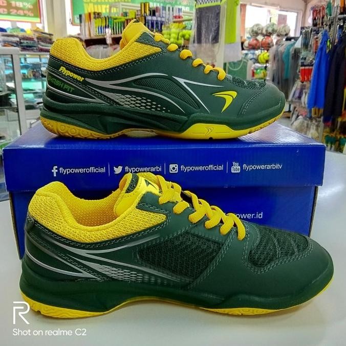 Sale Sepatu Sapatu Badminton Bulutangkis Anak Flypower Pawon 5 Hijau Ori