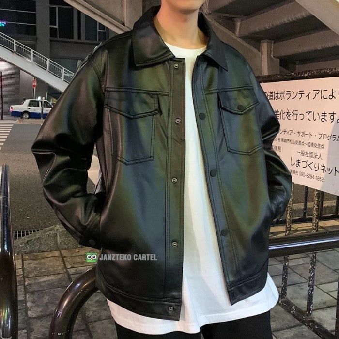 Terbaru Jnk X Mario - Jaket Pria Kulit Sintetis Kerah Synthetic Leather Promo