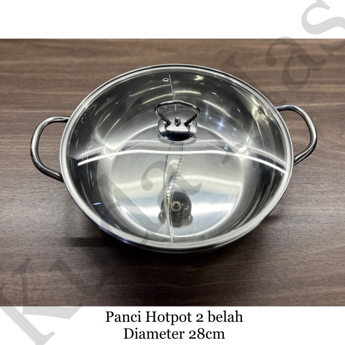 Panci Hot Pot Suki 2 Sekat Panci Shabu Shabu Sukiyaki + Tutup 28Cm