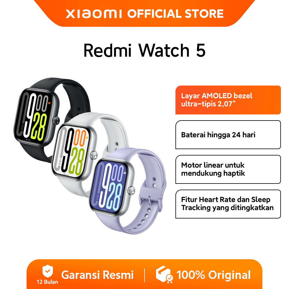 Xiaomi Redmi Watch 5 | Amoled bezel 2,07 | Baterai hingga 24 hari | Motor Linear | Pemantau Heart Rate & Sleep Tracking [Official Store]