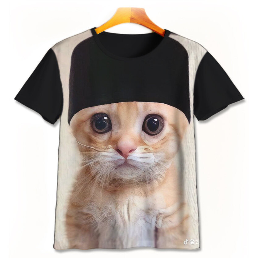 Baju Kaos Anak 3D Kartun Gambar Kucing Lucu - Kucing Pakai Peci Lucu Pakaian Anak Laki-Laki Perempua