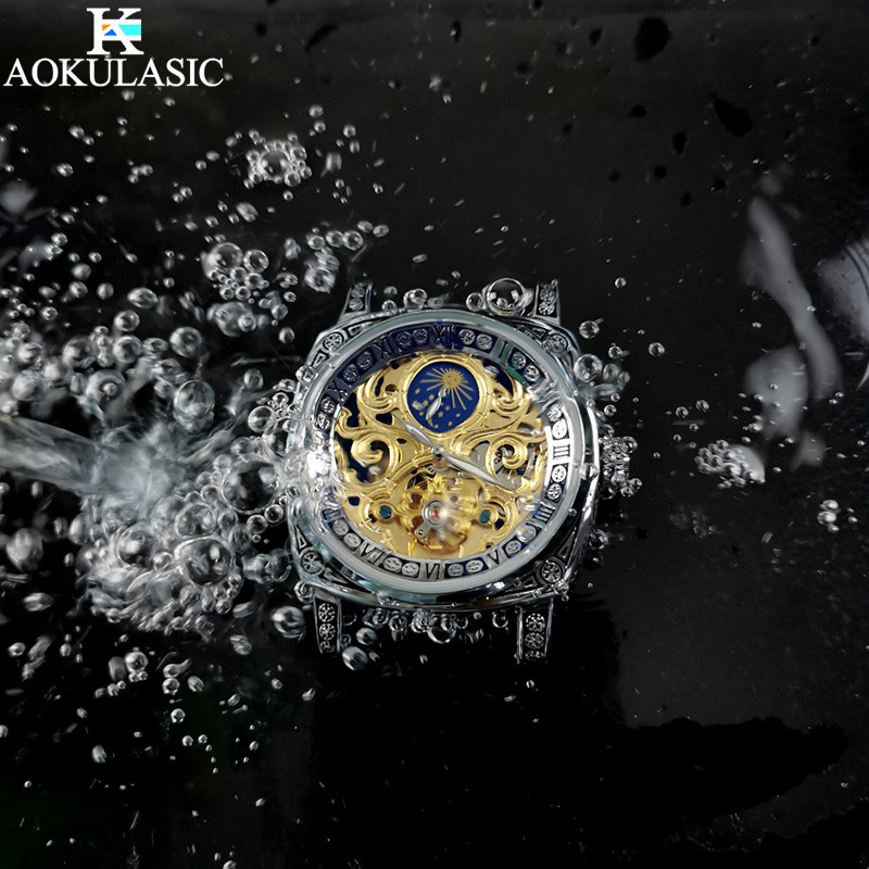 AOKULASIC Business Fashion Mens Automatic Mechanical Watches Luminous Pointer Hollow Out Tourbillon