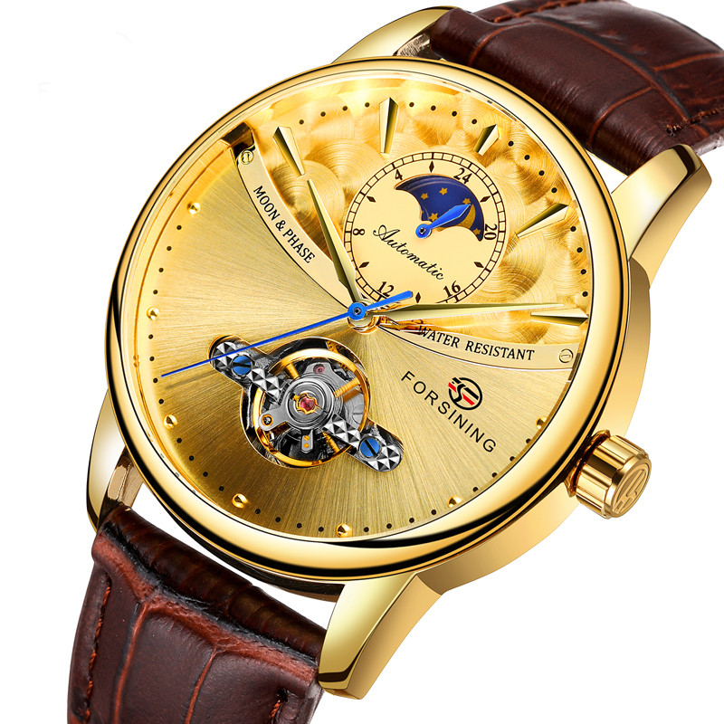 Classic Tourbillon Wrap Moon Phase Automatic Self-winding Leather Strap Mens Mechanical Watches
