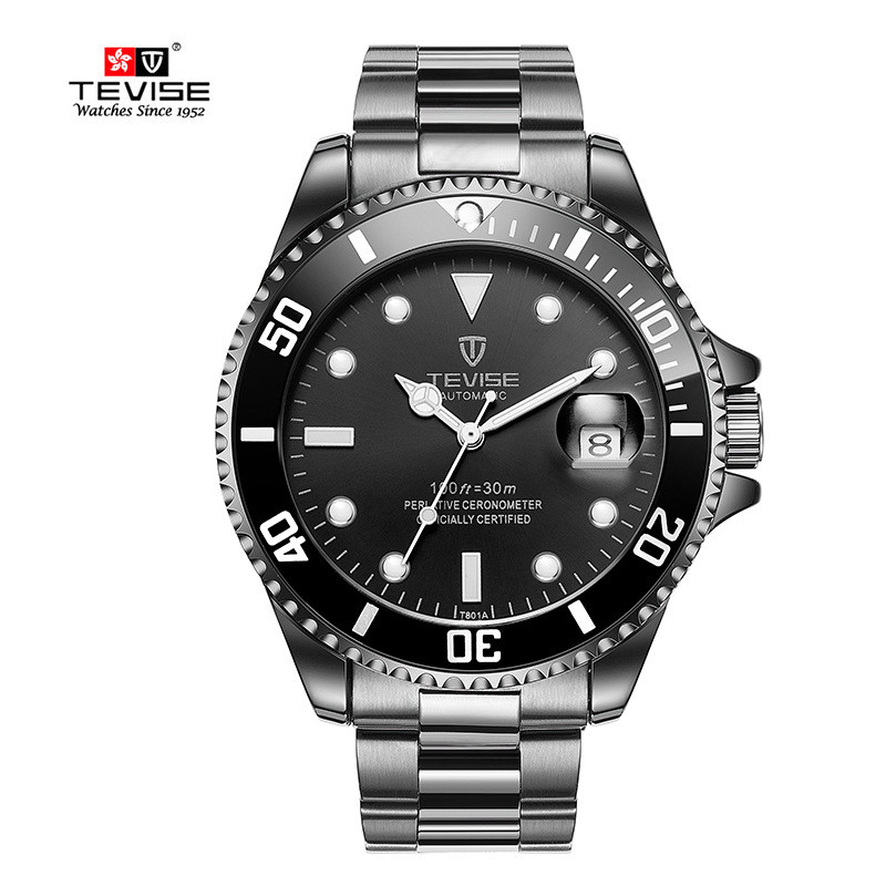 TEVISE Green Watch Men Automatic Mechanical Anti-Scratch Rotatable Outer Ring Waterproof Luminous