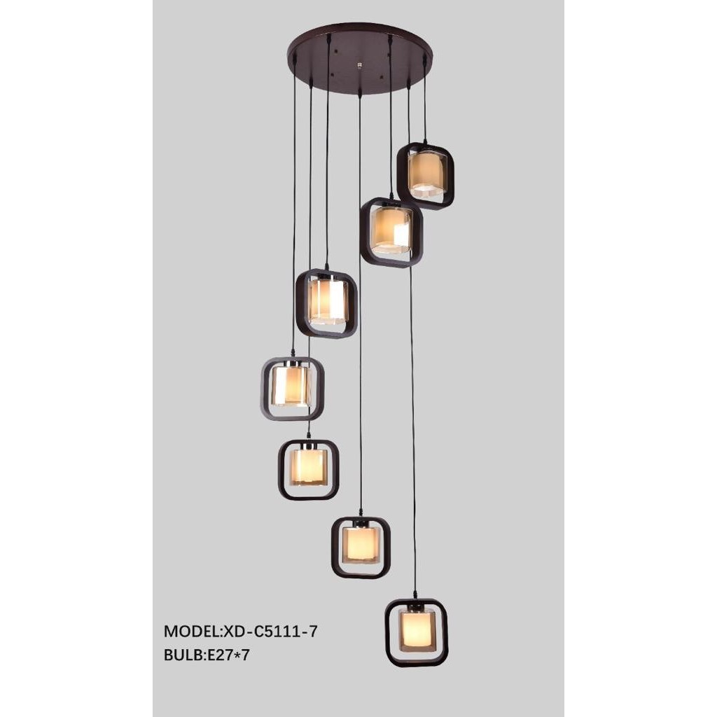 LAMPU GANTUNG HIAS VOID TANGGA MINIMALIS 7 LAMPU MEWAH