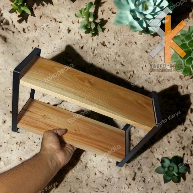 Trending Rak Kayu Besi Nordic Style, Rak Kosmetik,Rak Bumbu, Rak Kopi Gula