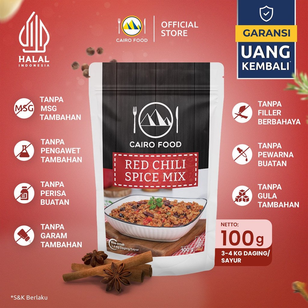 

Bumbu Red Chili Spice Mix Sehat – Tanpa MSG, 100% Rempah Murni | Cairo Food - 100 gram