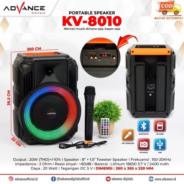 Advance Kv-8010 Speaker Meeting Bluetooth 8 Inch Free 1 Mic Wireles