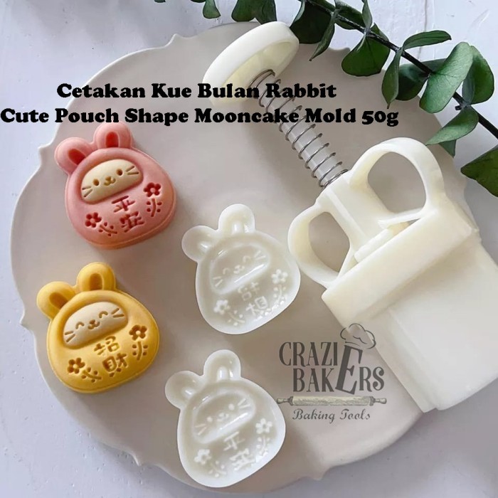 

READY STOCK CETAKAN KUE BULAN RABBIT CUTE POUCH SHAPE MOONCAKE MOLD 50G