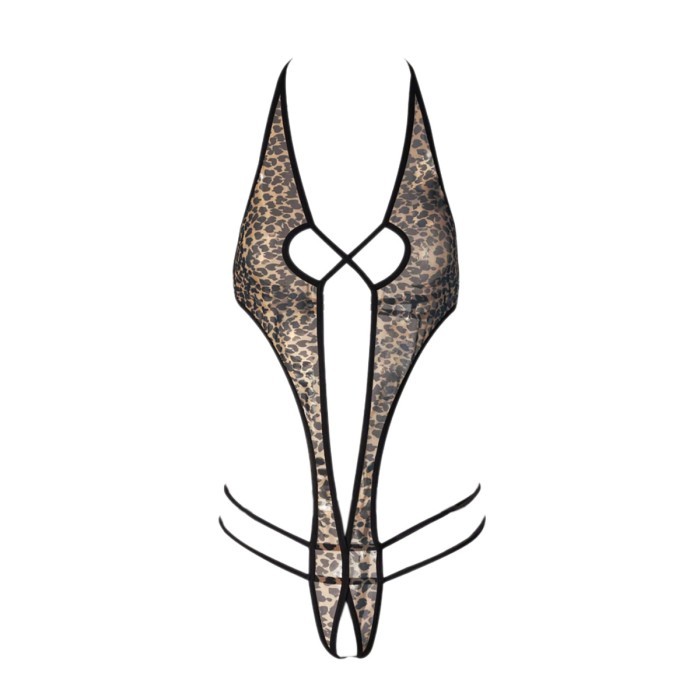 L1306 Lingerie Sexy Baju Tidur Dinas Malam Haram Seksi Teddy Bodysuit Macan Tutul Open Crotch