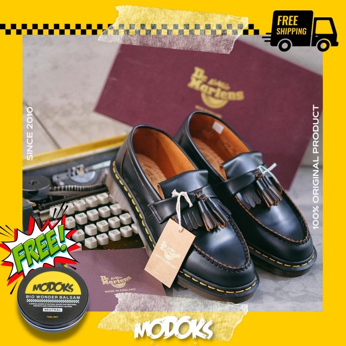 Dr martens adrian loafer tassel vintage black, quilon leather, england