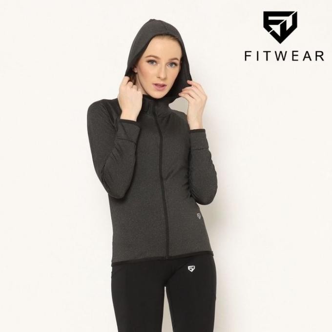 Murah Jaket Olahraga Wanita Fitwear (Running,Sepeda ) Bella Border [D.Grey]
