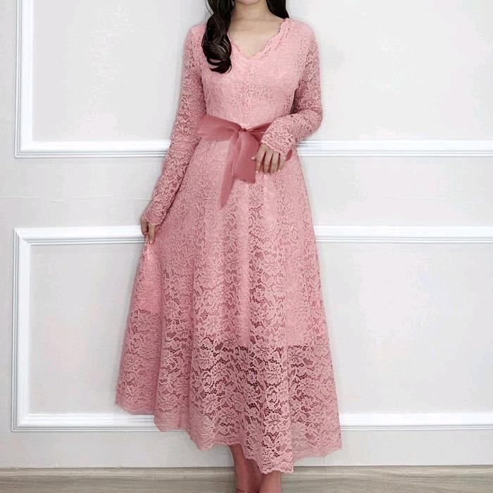 Pg88 Dres Brukat Full Furing Layla Pgz4 Casual Pesta Putih Gaun Panjang Dewasa Santai Maxi Mewah