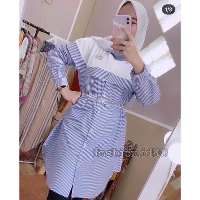 FASHION.ID90 TUNIK KEMEJA KOMBINASI KEMEJA SALUR BIRU 2068