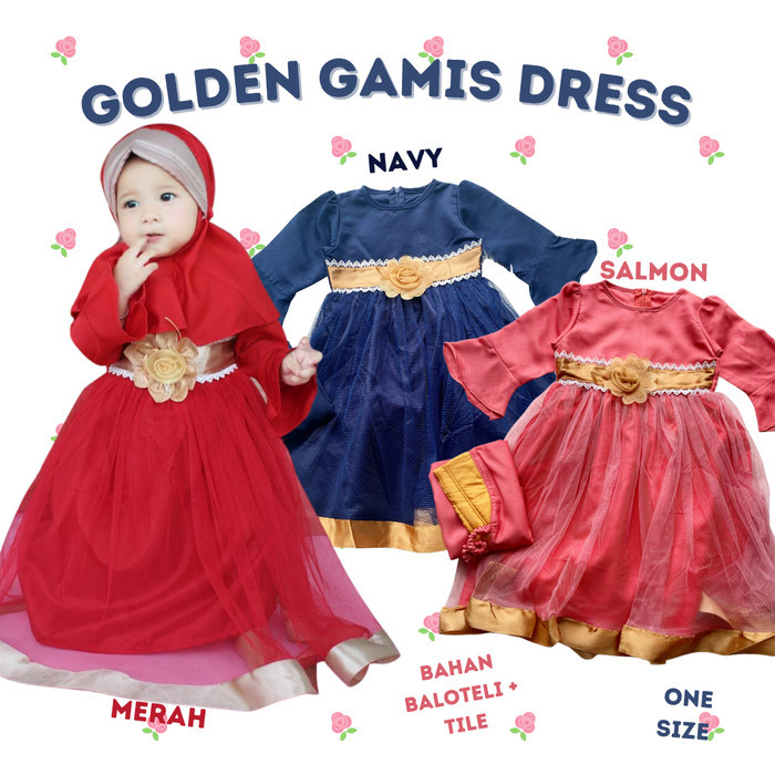 JR945 dress gamis anak baby balita 1-2 tahun Golden gamis CUCI GUDANG