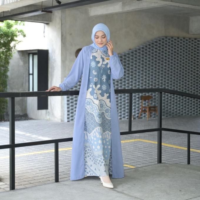 Nk Batik Gamis Syari Cundamani Jumbo  Couple Maxy Dress Sky Blue Terlaris