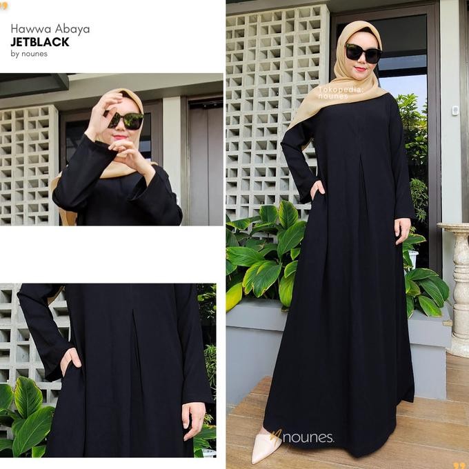 Jetblack Nounes Hawwa Abaya Dress Gamis Hitam Pekat Terlaris