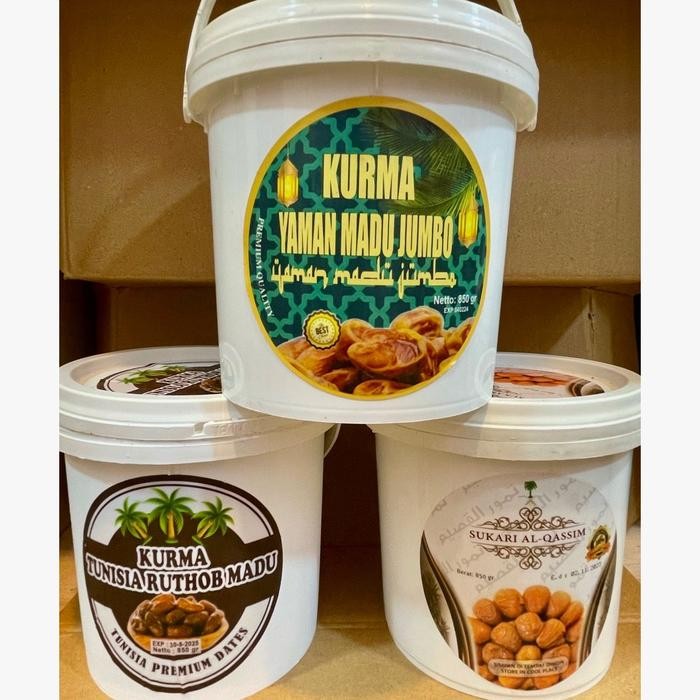 

Kurma Yaman Madu 850gr + Kurma Tunisia Ruthob Madu 850gr + Kurma Sukari ember 850gr