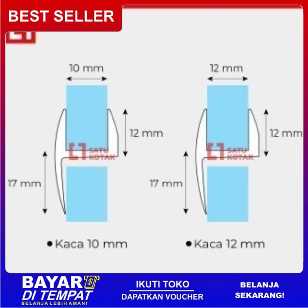 FREE ONGKIR WATER SEAL H SHOWER DOOR STOPPER CLIP PENAHAN PINTU KACA 10/12MM 2.2M BISA COD