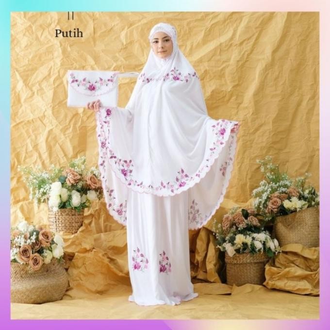 Diskon Mukena Dewasa Bordir Mewah Rayon Premium Jumbo / Mukena Putih Belvania
