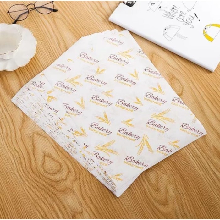 Luks [ 500 Pcs ] Kertas Roti Motif / Wax Paper / Baking Paper Motif Bakery Gandum.