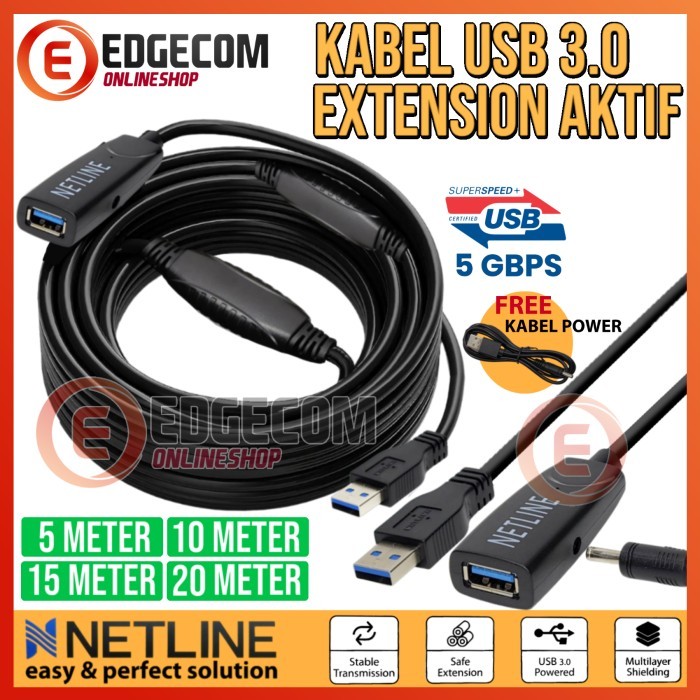 Kabel USB 3.0 Extension Aktif 15 Meter + USB Power NETLINE