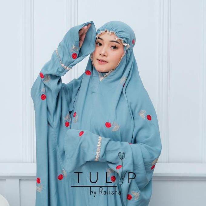 Terjangkau Ralisha-Mukena Motif Tulip Kain Katun Rayon Twill Tebal Lembut Terusan Panjang Dewasa Mus