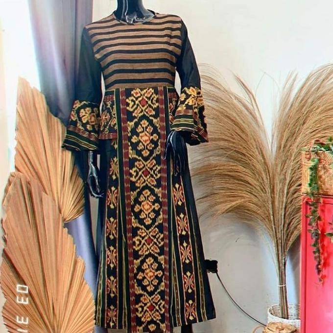 Gamis Tenun Kombinasi Etnik Apik Promo