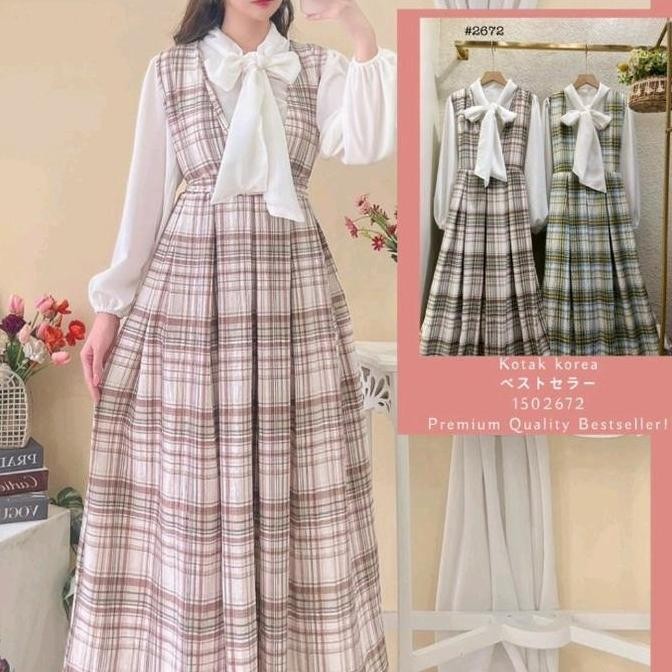 Siera dress gamis korea gamis korean style gamis vintage gamis lebaran Putih Wanita Tutu Silk Kotak 