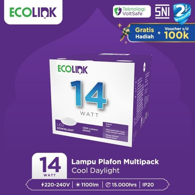 Promo Ecolink Lampu Plafon Bulat Multipack Downlight Led 14W Putih Cool