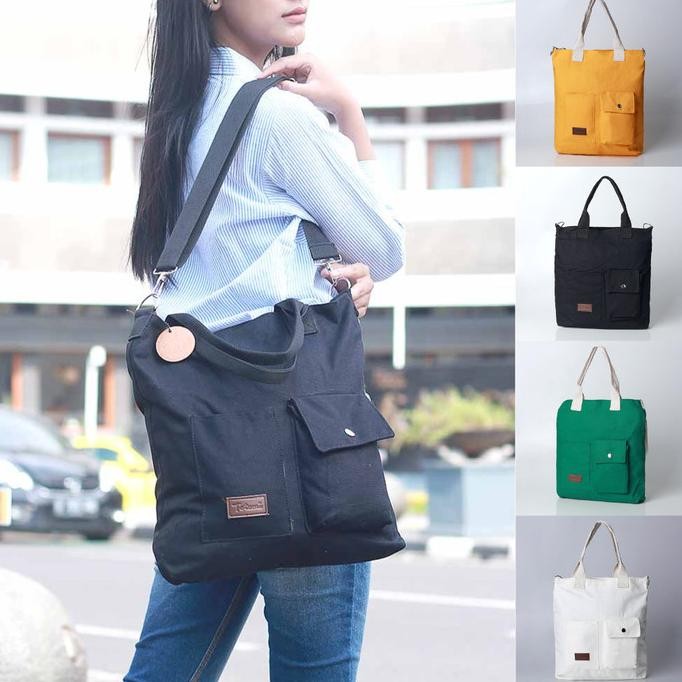 Tote Bag Selempang Sling Bag Penutup Resleting bahan Kanvas Premium