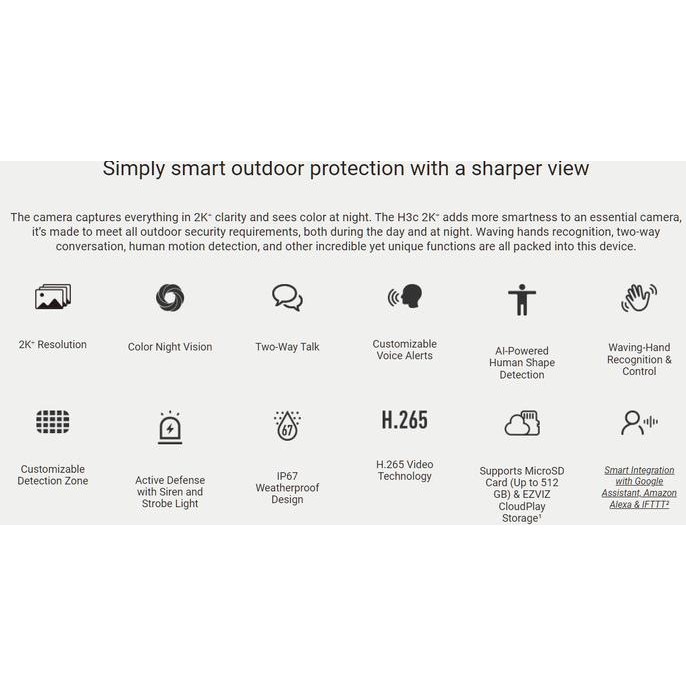 Ezviz H3c 4MP 2K+ Smart IP Camera CCTV Outdoor w/ SD Card 64/128/256GB [terbaik]