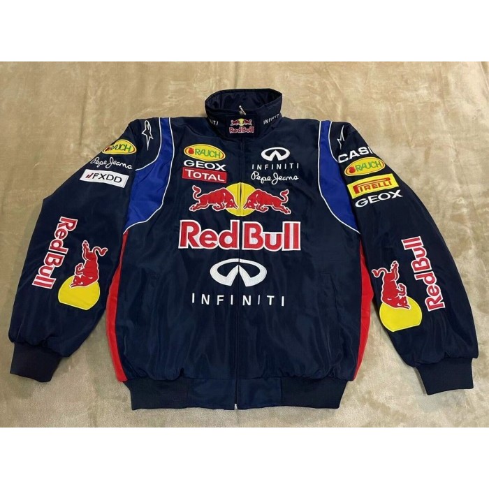Red Bull Racing F1 Retro Embroidery Cotton Padded Jacket. Jaket Pria Wanita