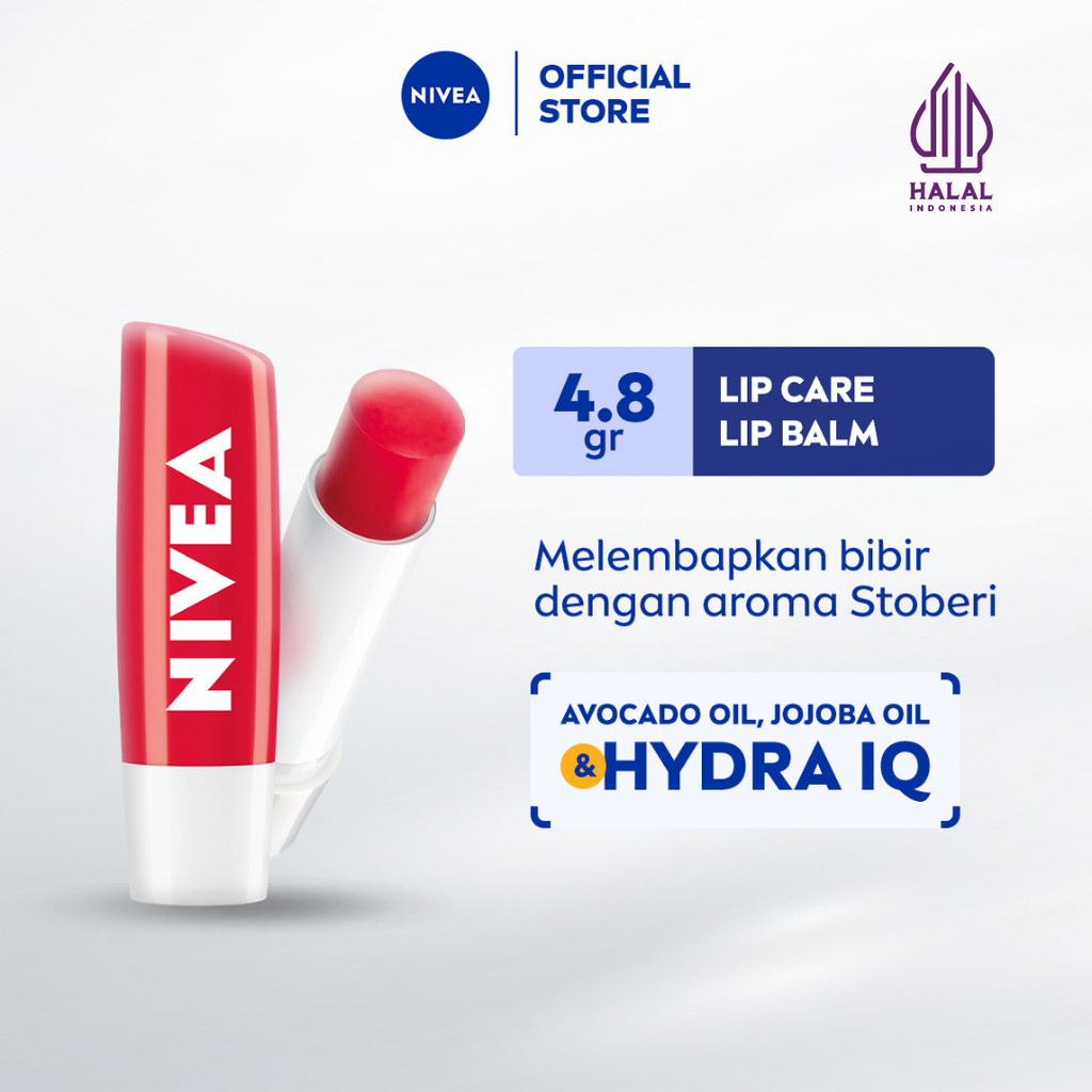 NIVEA Lip Balm Strawberry Shine 4.8gr - Pelembap bibir glossy tinted warna pink dengan wangi strober