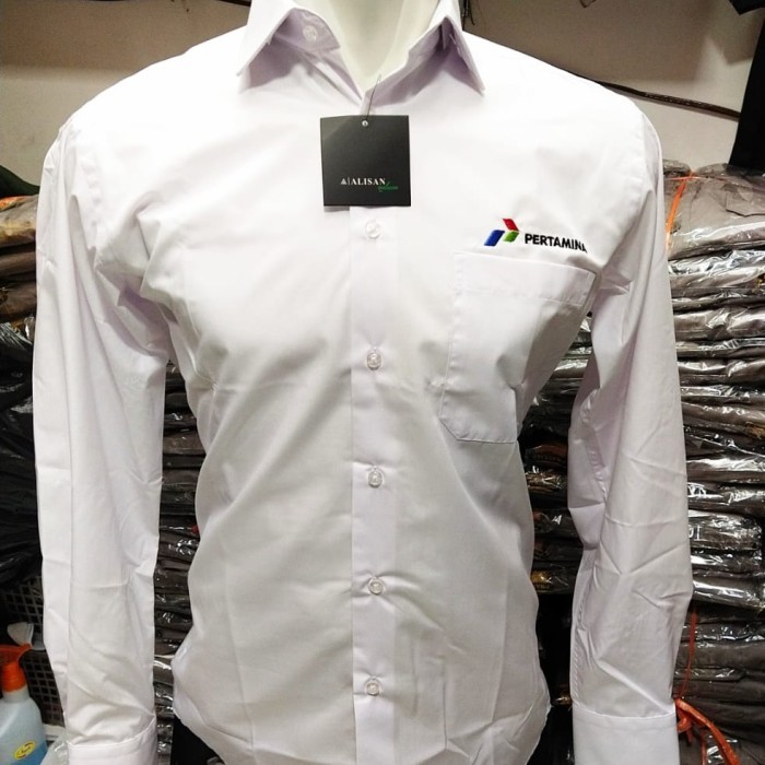 Kemeja Pertamina Alisan Putih Lengan Panjang