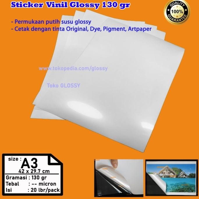 

STICKER VINYL GLOSSY A3 130 GSM / STIKER VINIL GLOSSY A3 130 GR
