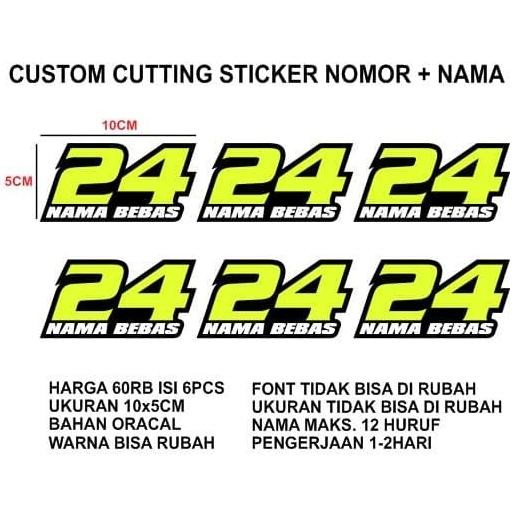 

CUSTOM STICKER CUTTING NOMOR DAN NAMA 10X5CM 6PCS