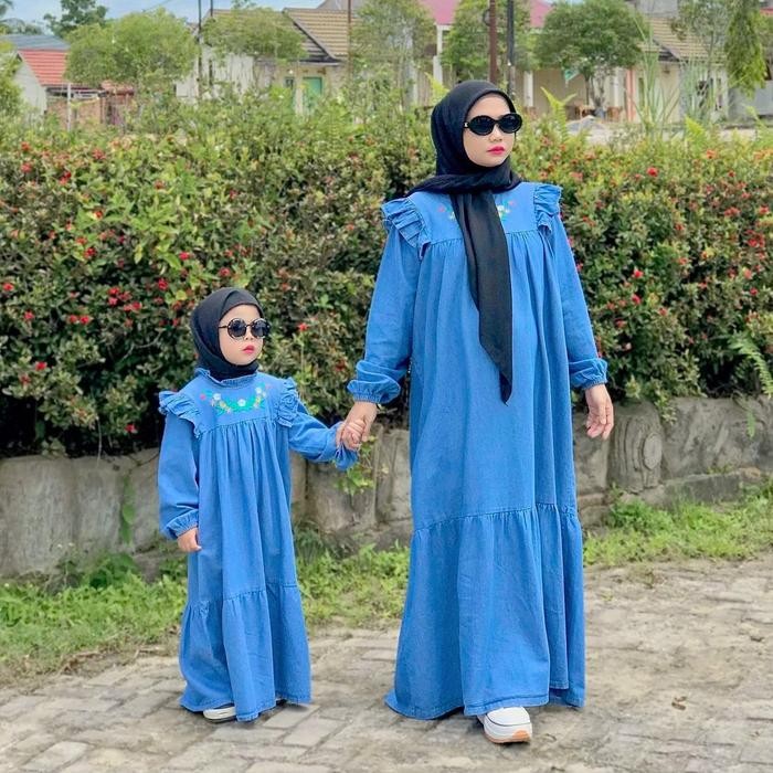 GAMIS JASMINE - Gamis Jeans Couple Ibu dan Anak Dress Panjang Anak Perempuan Gamis Anak Gamis Ibu