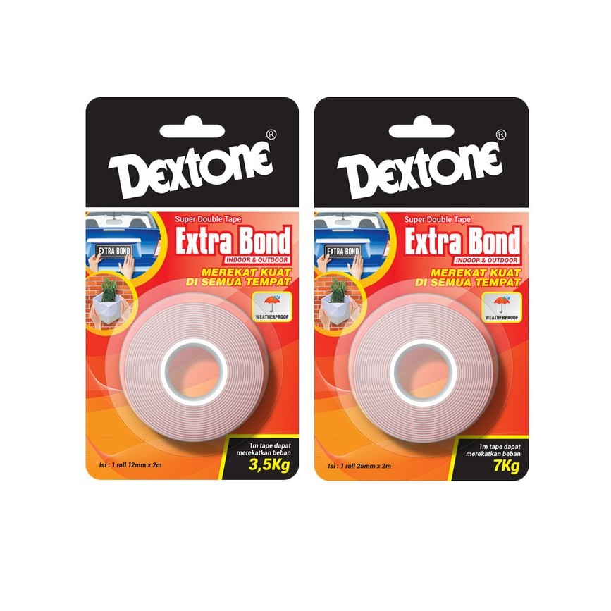

LEM DOUBLE TAPE WEATHER PROOF DEXTONE EXTRABOND MERAH 12MM DAN 25 MM - BOX