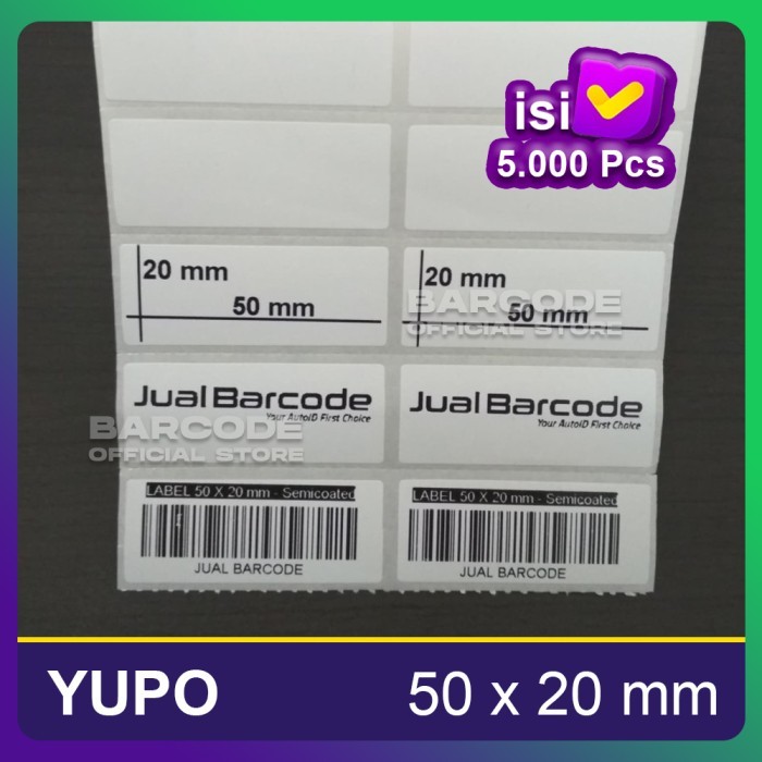 

CUSTOM LABEL BARCODE BAHAN YUPO UKURAN 50X20 MM - 2 LINE ISI 5000 PCS