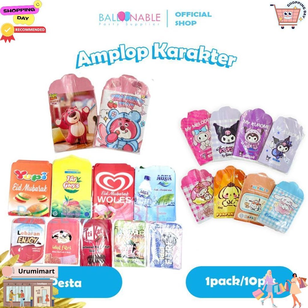 

10Pc Amplop Lebaran Kecil,Medium Dan Besar Motif Karakter Untuk Thr Isi 10Pc D Promo 3.3