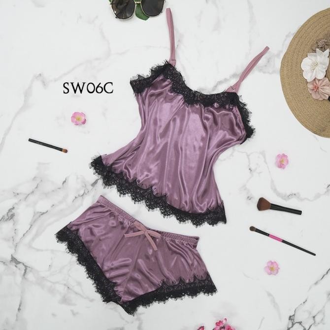 

Piyama Sexy Lingerie Wanita Baju Tidur Seksi Tanktop Clna Kuning Sw06B Original