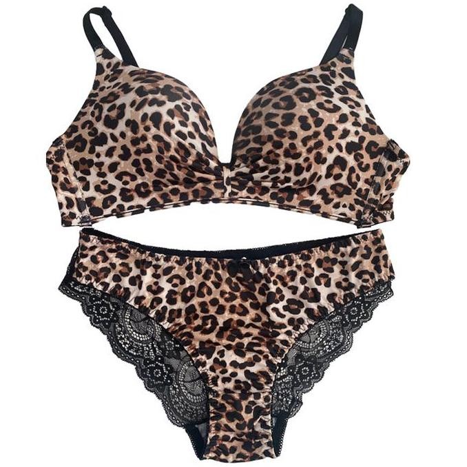 

Violet Lingerie Bikini Motif Macan Tutul Leopard Gather Bra 2Pc Set Tidak Ada Cincin Baja Plus Size Wanita Setelan Original