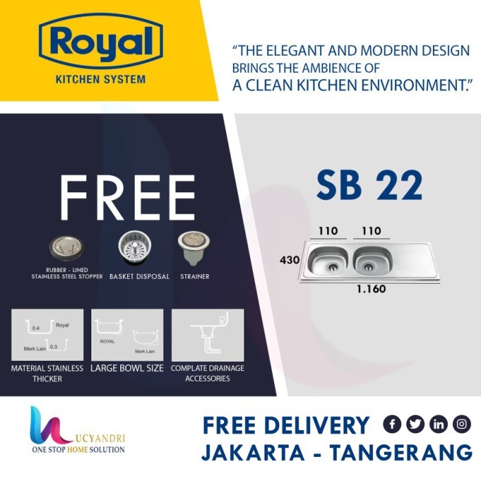 PROMO KITCHEN SINK BAK CUCI PIRING STAINLESS ROYAL ROYAL SB 22