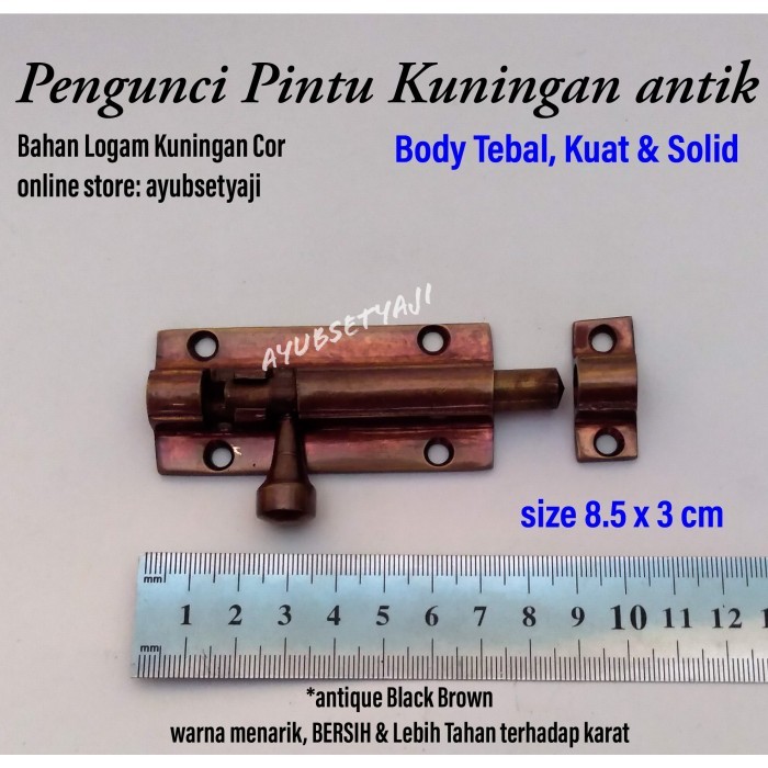 My Grendel Pintu Panjang 8.5Cm Kuningan Tebal Hitam Antik Pengunci Gembok